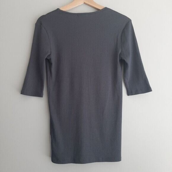 LEITH | Ribbed Fitted V-Neck Short Sleeve T-Shirt Gray Tee Sz S - Picture 6 of 10